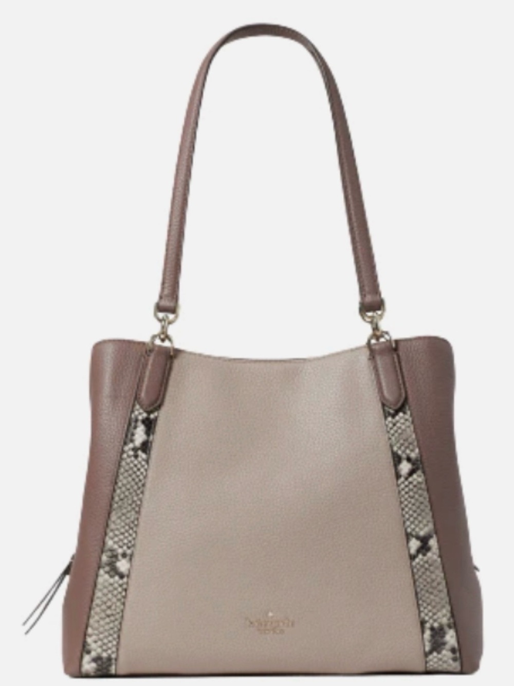 RARE kate spade Taupe and Brown Shoulder Tote with Snake-Print Trim